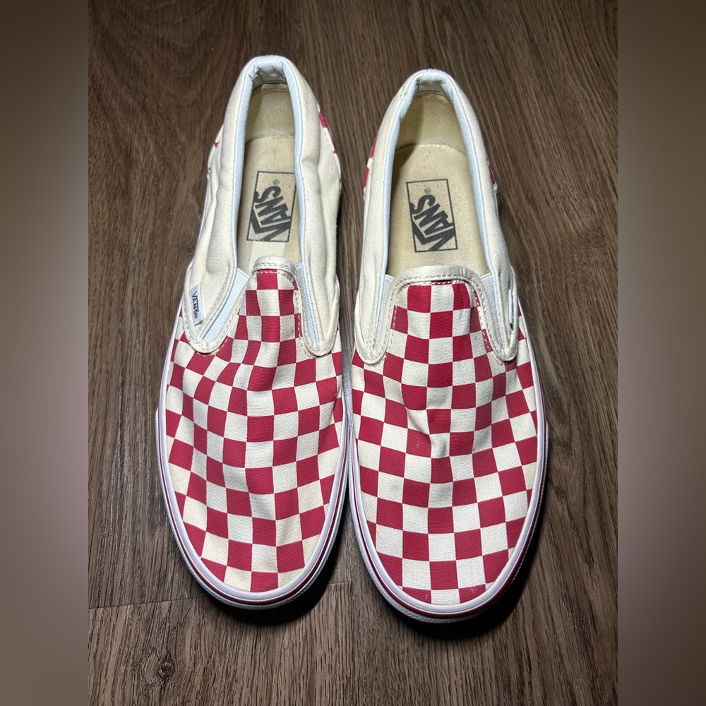 Vans Red and White Checkered Slip-On Sneakers